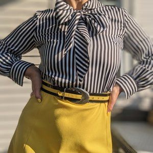 Cover Girl of Miami Secretary Style Black and white w/ Yellow Skirt Dress